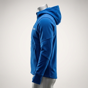 Mens Blue Full Zip <b>Fleece</b> Hoodie Custom Logo <b>Hooded</b> Sweatshirt Casual Sportswear Cotton Blend <b>Jacket</b> - Product Image 2