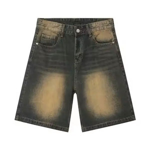 Shorts en jean déchiré slim fit pour homme, taille à cordon, style décontracté en coton, noir - Product Image 6