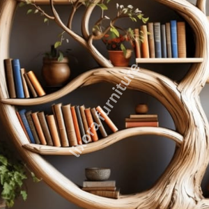 Artistic Circular Tree Shaped <b>Solid</b> <b>Wood</b> Bookshelf Unique Wall Decor Handcrafted Display Rack - Product Image 3