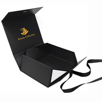 Boîte cadeau rigide en papier noir avec logo personnalisé en feuille d'or, matériaux recyclés de luxe, fermeture magnétique