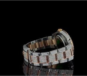 Reloj de Hombre VVS Diamond, Negro, Esfera de 41 mm, Cristal, Deportivo, Elegante, de Acero Inoxidable, Cuarzo, Totalmente Cubierto de Diamantes, Chapado en Oro Blanco de Dos Tonos - Product Image 5