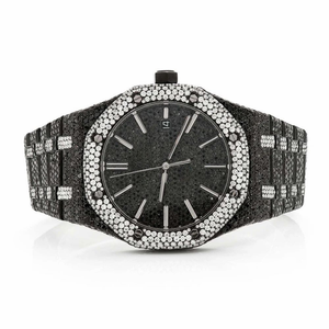 Montre chronographe de luxe en moissanite, boîtier rond de 42 mm, bracelet en acier inoxydable, mouvement à quartz analogique, fermoir déployant, unisexe - Product Image 1