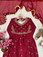 Élégant Salwar Kameez en Soie Rouge avec Dupatta pour Femme, Brodé, Style Ethnique, pour Mariage, Fête, Hiver et Été, Longueur Ras du Sol, Séchage Rapide