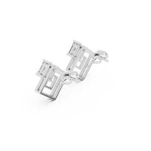 Deviant Geometry Cut 14k Solid White Gold Studs Elegance With Princess Cut Lab Grown Diamonds Double Square Design Studs <b>For</b> <b>Her</b> - Product Image 2