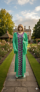 Robe kaftan élégante en georgette vert émeraude, ornements en cristal violet royal, broderies dorées scintillantes, antistatique 8956633655 - Product Image 2
