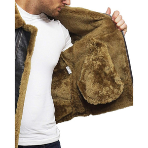 Personaliza Tu Propio Diseño, Chaqueta de Invierno para Hombre, de Cuero Genuino, con Forro de Piel Sintética Sherpa, Cuello Alto - Product Image 4