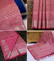 Saris indiens élégants en soie pour femmes, Banarasi Kancheepuram, motif floral rose turc, bordure Zari, 6,5 m, pour fêtes, mariages, tenues ethniques de mariée