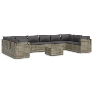 Set salotto da 11 pezzi in Poly Rattan grigio con cuscini per il tempo libero in giardino - Product Image 2