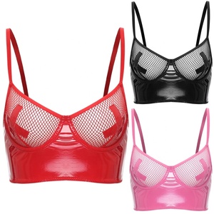 Da donna Sexy Push up Bustier <span class=keywords><strong>Balconette</strong></span> vedi reggiseno intimo con ferretto aspetto bagnato Top corto per biancheria da notte da discoteca Lingerie
