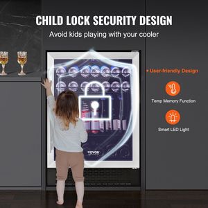 24 \ "frigorifero per bevande da incasso con luce a LED blu lucchetto per bambini ripiani regolabili per 154 capacità del dispositivo di raffreddamento - Product Image 5