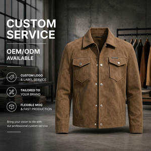 <b>Men's</b> Black <b>Suede</b> <b>Shirt</b> Jacket Turn Down Collar Button Up Casual Coat - Product Image 3