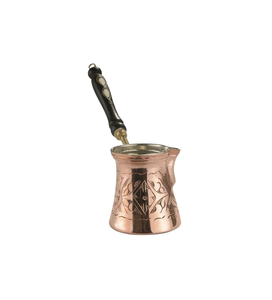 Ensemble de cafetières turques en cuivre martelé vintage avec cuillères à long manche ornées - Product Image 3