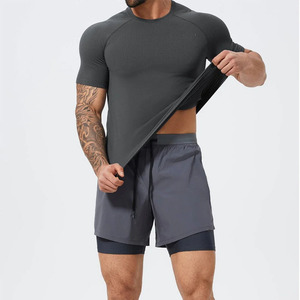 En gros T-shirt de compression pour homme à manches courtes, col rond, séchage rapide, sous-vêtement de sport moulant pour l'entraînement - Product Image 4