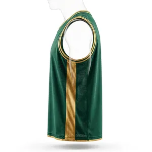 Men's Sleeveless Baseball Jersey-Emerald Green <b>Gold</b> Breathable <b>Mesh</b> Tank <b>Top</b> Polyester Casual Summer Sporty - Product Image 4