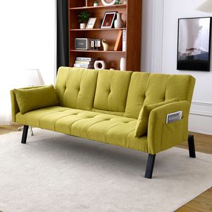 Divano Letto Multifunzionale in Cotone e Lino da 70 Pollici con Design Pieghevole, Portabicchieri e Vano Laterale per Trasformare Istantaneamente il Soggiorno - Product Image 6