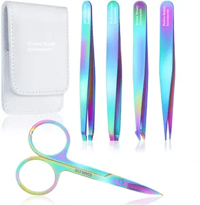 Multi Eyebrow Tweezers Set with Curved Scissor Stainless Steel Eyebrow Remover Tool for Women and Girl Hair Plucking Daily Clips