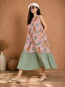 Robe tunique sans manches et sans col pour femme, imprimé floral et animalier, coupe ample, longueur ras du sol, tenue décontractée d'été - Product Image 2