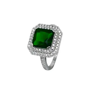 Band Manufacturer Silver 925 Halo Prong Setting Synthetic Emerald Stone Wedding Ring For Women