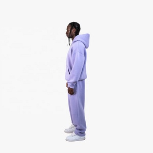 Ensemble de survêtement tendance pour homme, épais, lavande, à capuche, avec sweat-shirt zippé et pantalon, coupe décontractée, couleur unie, en coton, automne - Product Image 5