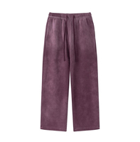 Pantalones de chándal de felpa de pierna ancha para mujer, de cintura media con cordón, ajuste holgado, largos, de algodón, color azul liso, estilo otoñal