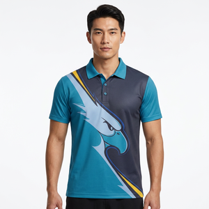 Polo à manches courtes pour homme avec imprimé aigle, bleu et jaune, coupe décontractée, en polyester tricoté à séchage rapide - Product Image 5