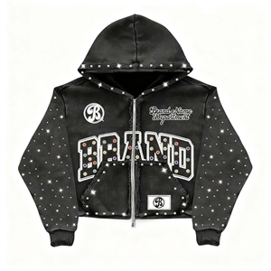 Sudadera con capucha de punto con logo personalizado para hombre, diseño casual con cremallera y patchwork, transpirable, corte regular, servicio OEM, para otoño. - Product Image 1