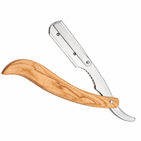 Rasoir de barbier à manche en bois naturel brun clair, lame en acier inoxydable, logo personnalisé, service OEM