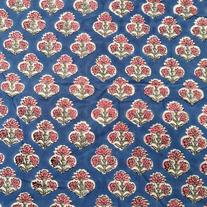 Violet 100% pur coton indien Floral main bloc imprimé tissu tissu cour femmes vêtements sacs garçons vêtements Floral bloc - Product Image 1