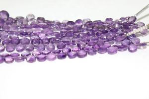 Perles en forme de coeur à facettes améthyste brésilienne 6-7mm 8 pouces perceuse latérale excellente Briolette perles de pierre en gros - Product Image 3