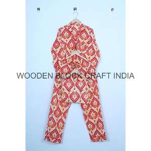 ชุดนอนผ้าฝ้ายเนื้อนุ่มพิมพ์ลายดอกไม้ด้วยมือ ชุดนอนแขนยาวสำหรับผู้หญิง ใส่สบายๆ ในช่วงฤดูร้อน เหมาะสำหรับใช้ในชีวิตประจำวัน - Product Image 5