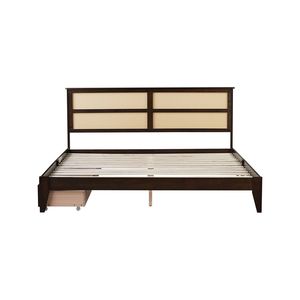Letto King-Size in Legno Espresso con Testiera in Rattan, Supporto Migliorato e Due Cassetti Contenitori - Product Image 3