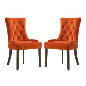 Set di 2 sedie da pranzo imbottite in velluto di rovere arancione e stagionato - Product Image 1