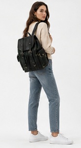 Premium Black Leather <b>Backpack</b> for Women Vintage Travel Rucksack Multi Pocket Casual Daypack OEM ODM Wholesale - Product Image 3