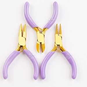 Juego de 7 Pinzas Profesionales para Hacer Joyas - Acabado Dorado con Empuñaduras Lila - Product Image 4