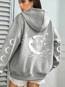 Women Moon Graphic Hoodies Oversized Cotton Blend <b>Drop</b> Shoulder Streetwear <b>Back</b> Graphic Pullover Private Label Manufacturer - Product Image 6