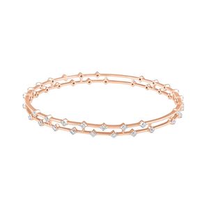 14K Rose Gold Round Lab Grown Diamond Double Line Geometric Station Bangle - Product Image 2