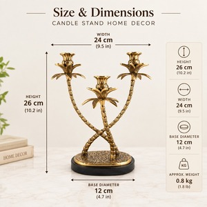 Juego de Portavelas con Diseño de Palmera Dorada, Candelabro de Latón de Tres Brazos para Decoración del Hogar - Product Image 3