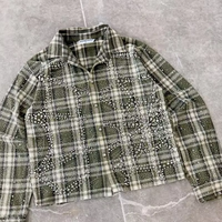 Fabricant de vêtements streetwear personnalisés en cristal, chemise en flanelle de coton ample et délavée à l'acide pour homme, à un seul bouton