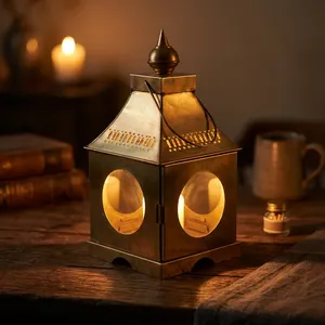 ARTISAN DESIGN Square <b>Brass</b> <b>Lantern</b> with Glass Panels Durable Home Decoration Candle Holder - Product Image 1