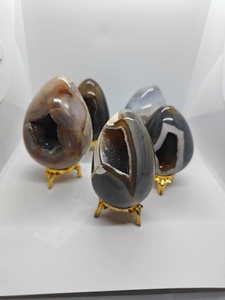 Venta al por mayor de huevos de cristal de ágata pulida natural de alta calidad, pequeños, con drusa, para decoración. - Product Image 2