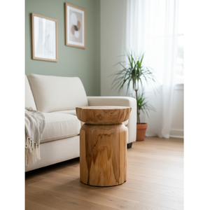 ARTERRA Luxury Rustic Teak Natural Cylinder <b>Stool</b> Handcrafted Wood Seating Warehouse Hotel Lounge Accent - Product Image 4