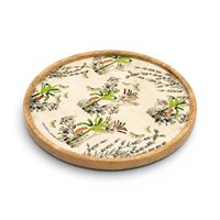 Plateau de service rond en bois artisanal de 11 pouces |   Plateau en bois décoratif à motifs floraux |   Plateau de service multifonctionnel pour thé et en-cas