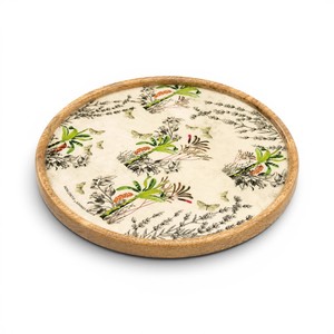 Bandeja Redonda de Madera Hecha a Mano de 11 Pulgadas |   Bandeja de Madera Decorativa con Estampado Floral |   Bandeja Multiusos para Servir Té y Aperitivos - Product Image 1
