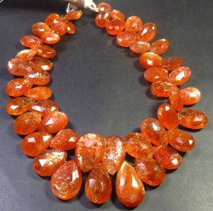 Sunstone Full Sparkled Faceted Pear 8-16mm <b>Top</b> Grade Natural Orange Confetti <b>Rainbow</b> 8" Strand Jewelry for Pendant Necklace - Product Image 1