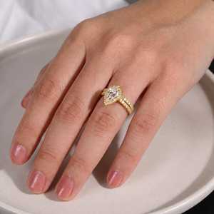 Parure de mariage vintage raffinée avec diamant de laboratoire taille poire et taille brillant rond, diamant solitaire en or massif 10K 14K 18K, pureté E Clarity VVS - Product Image 6