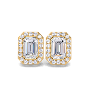 IGI Certified Lab Grown Diamond <b>Emerald</b> Cut Halo <b>Stud</b> Earrings 9KT Yellow / White / Rose Gold Octagon Halo Diamond <b>Studs</b> - Product Image 5