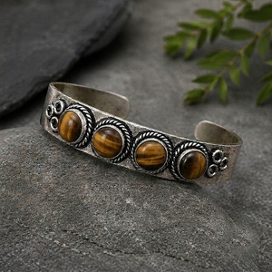 Bronze Horizon Natural Tiger Eye Turquoise Statement <b>Cuff</b> Bangle Gold & <b>Silver</b> Plated Brass Unisex Jewelry - Product Image 5