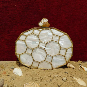 Bolso de mano indio artesanal de nácar con incrustaciones de latón y piedras, de lujo, para fiestas, bodas, regalo para ella - Product Image 1