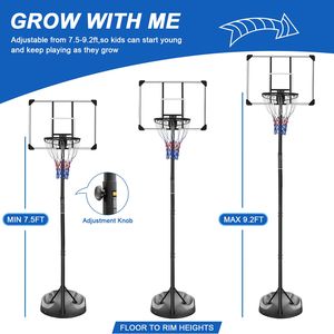 Sistema de Canasta de Baloncesto Portátil, Soporte Ajustable de 7.5 pies/9.2 pies/32 Pulgadas con Ruedas, Equipo para Cancha Interior para Jóvenes y Adultos - Product Image 4