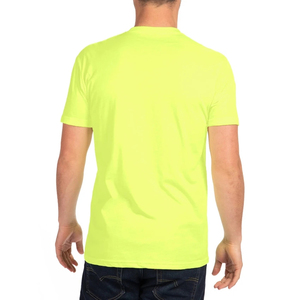 T-shirt décontracté pour homme, jaune fluo, manches courtes, col rond, couleur unie, design uni, style tricoté, 100% laine mérinos, écologique - Product Image 3